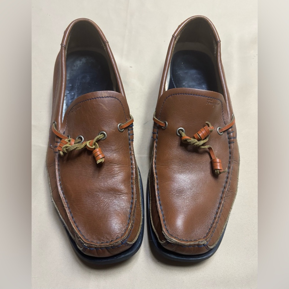 Salvatore Ferragamo Men's Leather‎ Driving Moccasins, Brown , Size 9.5 D READ